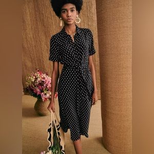 Sézane Adèle Dress in Black/Ecru Dot (Size 4/36)